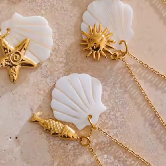 Fish White Shell 18K Gold Stainless Steel Waterproof Necklace - Picture 3 of 5